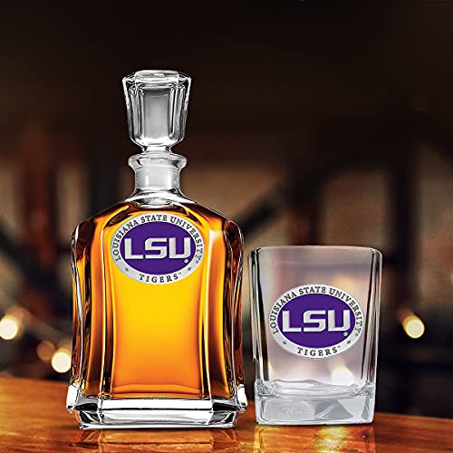 Heritage Pewter Lsu Lousianna State University Square Shot Glass | Hand-Sculpted 1.5 Ounce Shot Glass | Intricately Crafted Metal Pewter Alma Mater Inlay #TOP5