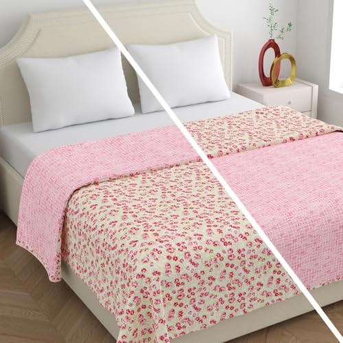 Image of Home Ecstasy 100% Cotton Mulmul Reversible Dohar for Double Bed 210 GSM (86 x 88 inches), Pink