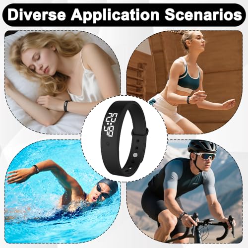 Armband Wecker Schwarzes Vibrationswecker Armband Armbandwecker mit Vibrationsalarm,Verstellbar,mit geräuschloser Vibrationsfunktion Wecker,Timer,Stoppuhr,Datumsanzeige und Körpertemperaturmessung