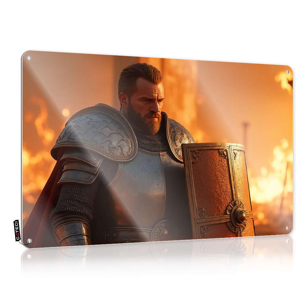 Fzfn Men's Colour A Knight In Armor Stands Amidst Flames Nice - Decorations Custom Vintage Wall Art(30X40cm)