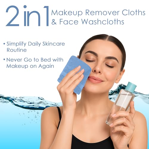 Image of DAN RIVER 12-Pack Premium 100% Cotton Medium Blue Face Towels for Bathroom - Reusable Face Wash Cloths for Showering 12x12 Inches - 550 GSM Super Soft & Absorbent Luxury WashCloths for Body, Spa & Gym