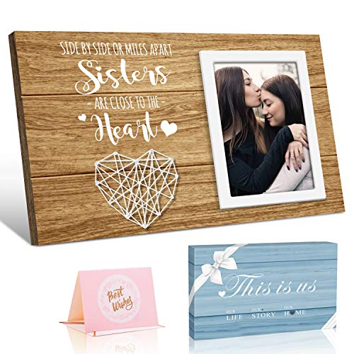 Tuobsm Sister Gifts from Sister-Side by Side Or Miles Apart Sisters are Close to The Heart - Birthday Gifts for Sister Picture Frame, 4X6 Photo