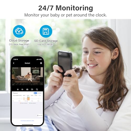 Jennov 2K Pet Dog Cat Camera, 360° Home Security Camera with One-Click Talk, WiFi Baby Camera Monitor with Motion Detection/Color Night Vision/Auto Tracking for Home Indoor &Outdoor Security - Thumbnail 7