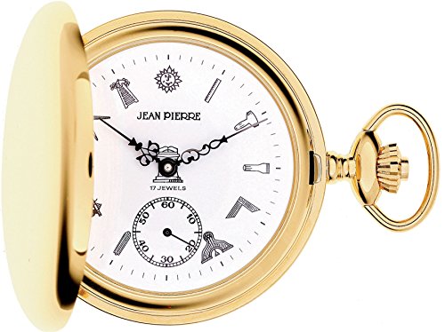 I LUV LTD Full Hunter Masonic Pocket Watch Gold Plated with Masonic Icons - Presentation Box