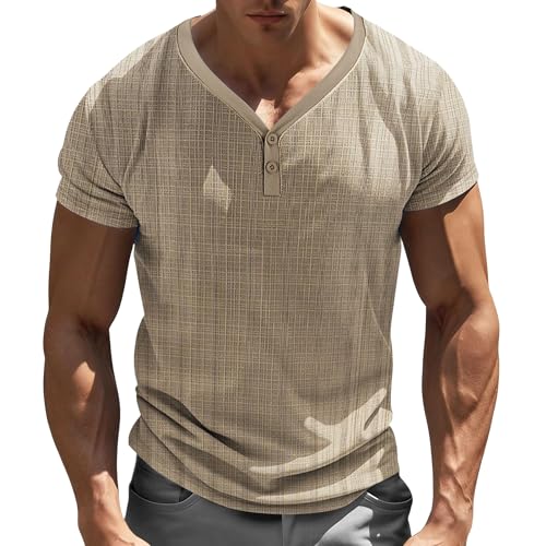 Chemise Henley homme coupe ample boutonné haut d'été léger à manches courtes