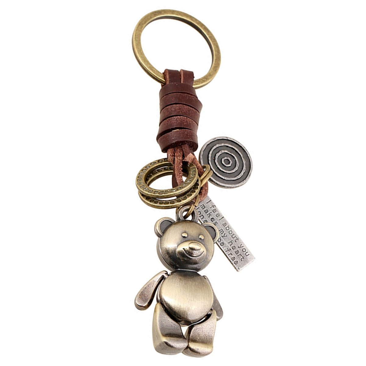 HARPIMERLeather Keychain Holder Good Luck 3D Alloy Cute Bear Keyring Decorative Keychains Key Accessories for Men Women