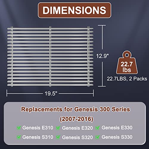 Qulimetal 19.5" 9Mm 304 Stainless Steel Cooking Grates For Weber Genesis 300 Series, Genesis E310 E320 E330 S310 S320 S330, Replacement Parts For Weber 7528/7524 #TOP1