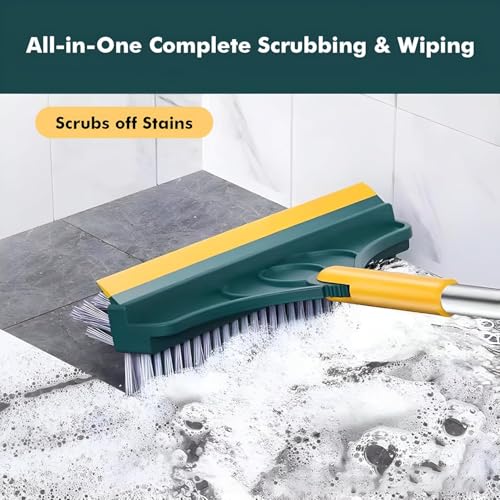 Image of Toilet Bathroom Cleaning Brush with Wiper and Long Handle - 180 Rotate Floor Scrub Brush for Tiles, Home Kitchen Bathroom Accessories (3 in 1 Brush)