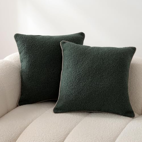 Image of Amazon Basics Boucle Throw Pillow Covers for Couch, Living Room, Home Decor with Hidden Zipper, Green, 16x16in, Pack of 2