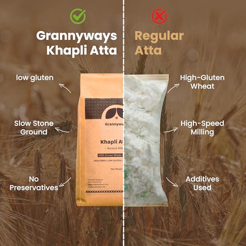 Image of Grannyways Khapli Atta (4.5 KG) - 100% Stone-Ground Ancient Wheat Flour | Traditional Whole Grain Atta for Daily Cooking | Diabetic Friendly | Perfect for Rotis, Parathas & Baking