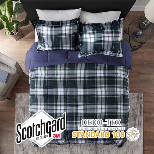 Image of Madison Park Essentials Parkston Plaid Comforter Set Soft Brushed Microfiber College Bedding, 3M Scotchguard Stain Release Cover, Modern All Season Cabin Bedding, Twin /TwinXL, Navy, 2 Piece