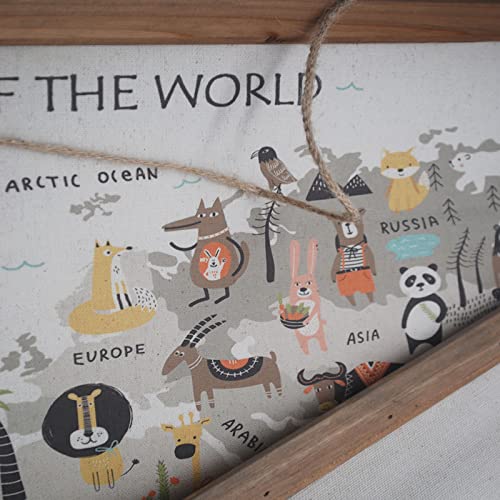 Animal World Map Hanging Canvas Wall Art , World Maps For Kids Wall, Baby Room World Map, Animals Of The World Poster For Children Education, 24"X18" Ready To Hang #TOP4