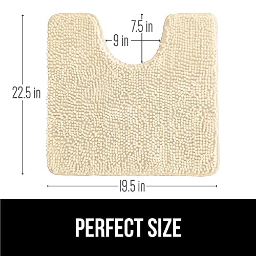 Image of GORILLA GRIP Plush Absorbent Shaggy Chenille Bath Rug Mat for Oval Toilet Base with Rubber Backing, Machine Washable Rugs, Soft Microfiber Contour Mats for Toilets, Bathroom Decor, Sand
