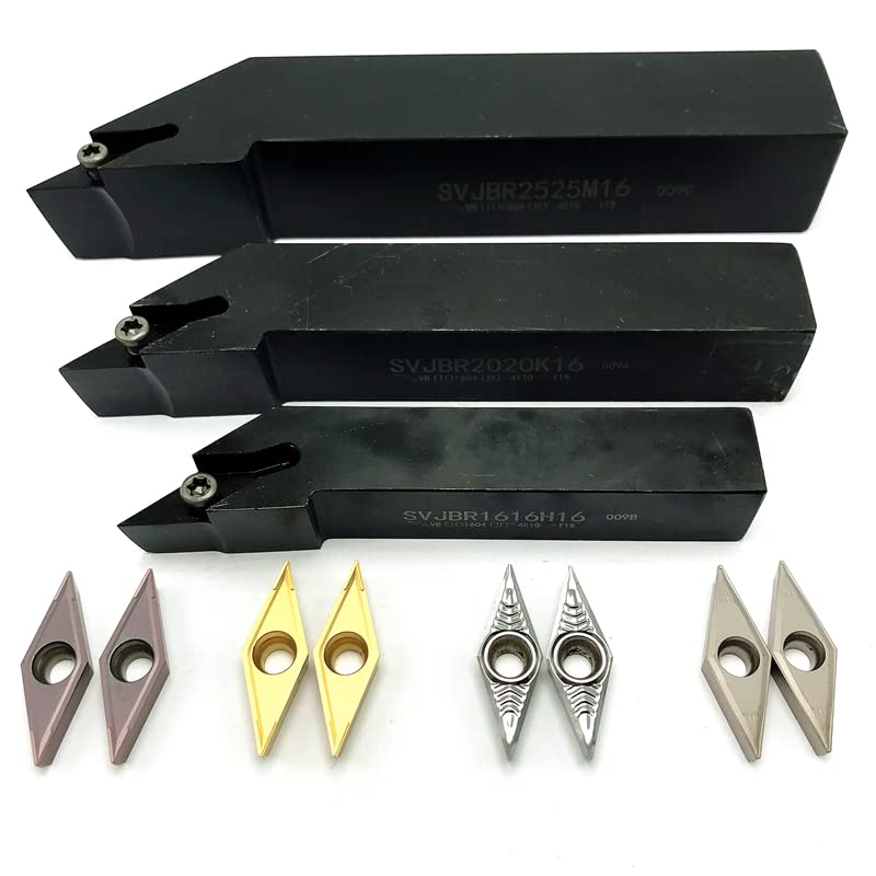 1 pz SVJBR1010H11 SVJBR1212H11 SVJBR1616H11 SVJBR2525M11 Portautensili for tornitura esterna + inserti in metallo duro Set di utensili da taglio for tornio(SVJBR1010H11,VCMT110304 VP15TF)