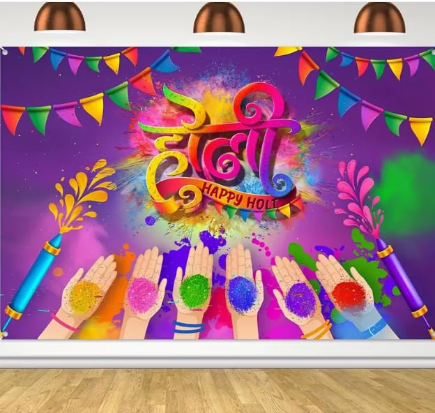 Happy Holi Banner (1x1.5 mtr) for Festival Holi Decoration Items for Party Holi Decorations, Party Decoration/Colourful Banner for Holi Party