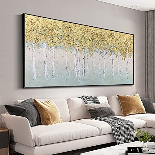 Peinture à l'huile abstraite décoration de salon arbre d'argent horizontale