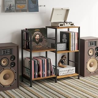 Record Player Stand, Vinyl Record Storage up to 300+ Albums, 5 Tier Side End Table Turntable Stand with Storage Cabinet, Record Holder and Organizer Vinyl Table for Bedroom Living Room - Les Beatles, Paul McCartney, John Lennon, RIngo Starr, George Harrison