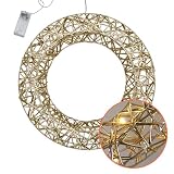 Leuchtring 30 cm mit Goldband umwickelt warm weiß mit Timer - 20 LED - Weihnachts Dekoleuchte zum Hängen Batterie betrieben - Weihnachten Stimmungslicht Advent Deko Ring beleuchtet