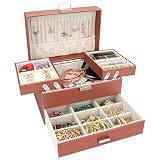 DesignSter Jewelry Organizer - 3 Layers PU Leather Jewelry Storage Case with Removable Jewelry Tray