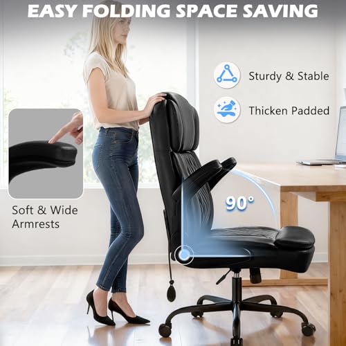 Image of 450lbs Executive Office Chair for Heavy People, Ergonomic Big and Tall Desk Chair with Adjustable Lumbar Support&Flip Up Armrest,High Back PU Leather Comfy Swivel Computer Chair