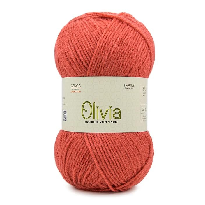 Image of Ganga Acrowools Acrylic Olivia, Double Knit Yarn. Hand Knitting and Crochet Yarn. Oekotex Class 1 Certified. Pack of 2 Balls - 100Gms Each. Shade No - Olv032, Rust