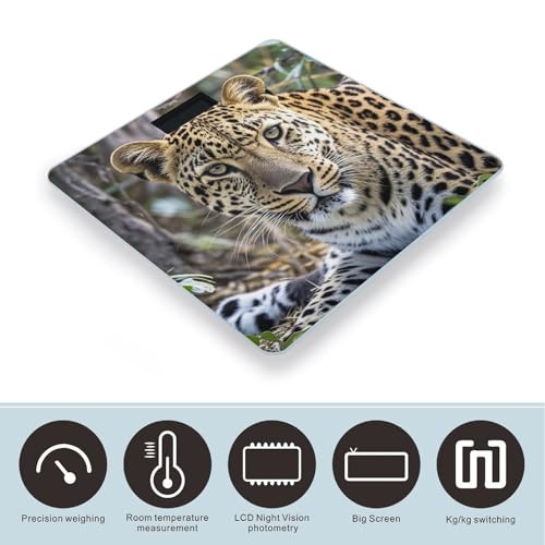 Báscula digital de vidrio templado diseño leopardo africano miniatura 3