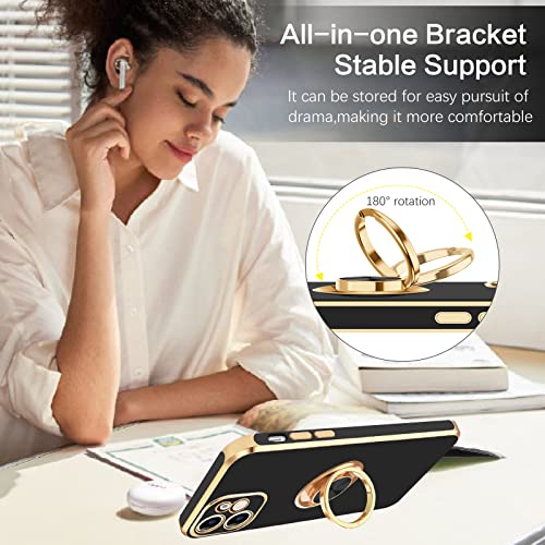 Bentoben Compatible With Iphone 12 Mini Case With 360° Ring Holder, Shockproof Kickstand Support Car Mount Women Men Non-Slip Protective Phone Case For Iphone 12 Mini 5.4", Black/Gold #TOP3