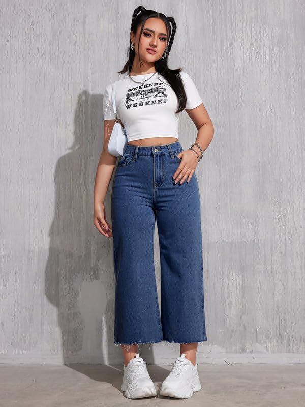 Women's Wide Leg Jeans 90s Zipper Fly Raw Hem Cropped Mid Rise Straight Leg Jeans Denim Pants3