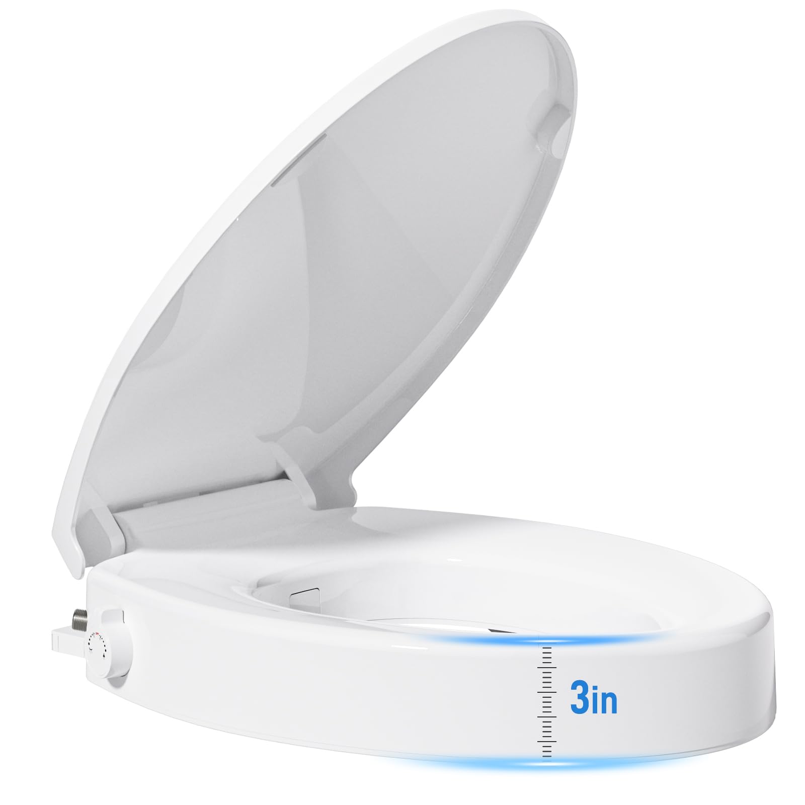 Photo 1 of BIGCOW Raised Toilet Seat with Bidet - Elongated, Soft Close, 3" Height - Dual Nozzle (Frontal & Rear Wash) with Adjustable Cold Water Pressure and Stainless Steel Inlet (Elongated)
