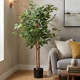 Well Home Planta Artificial Decorativa Grande Realista para Interiores: Ficus Artificial de 120cm con Maceta