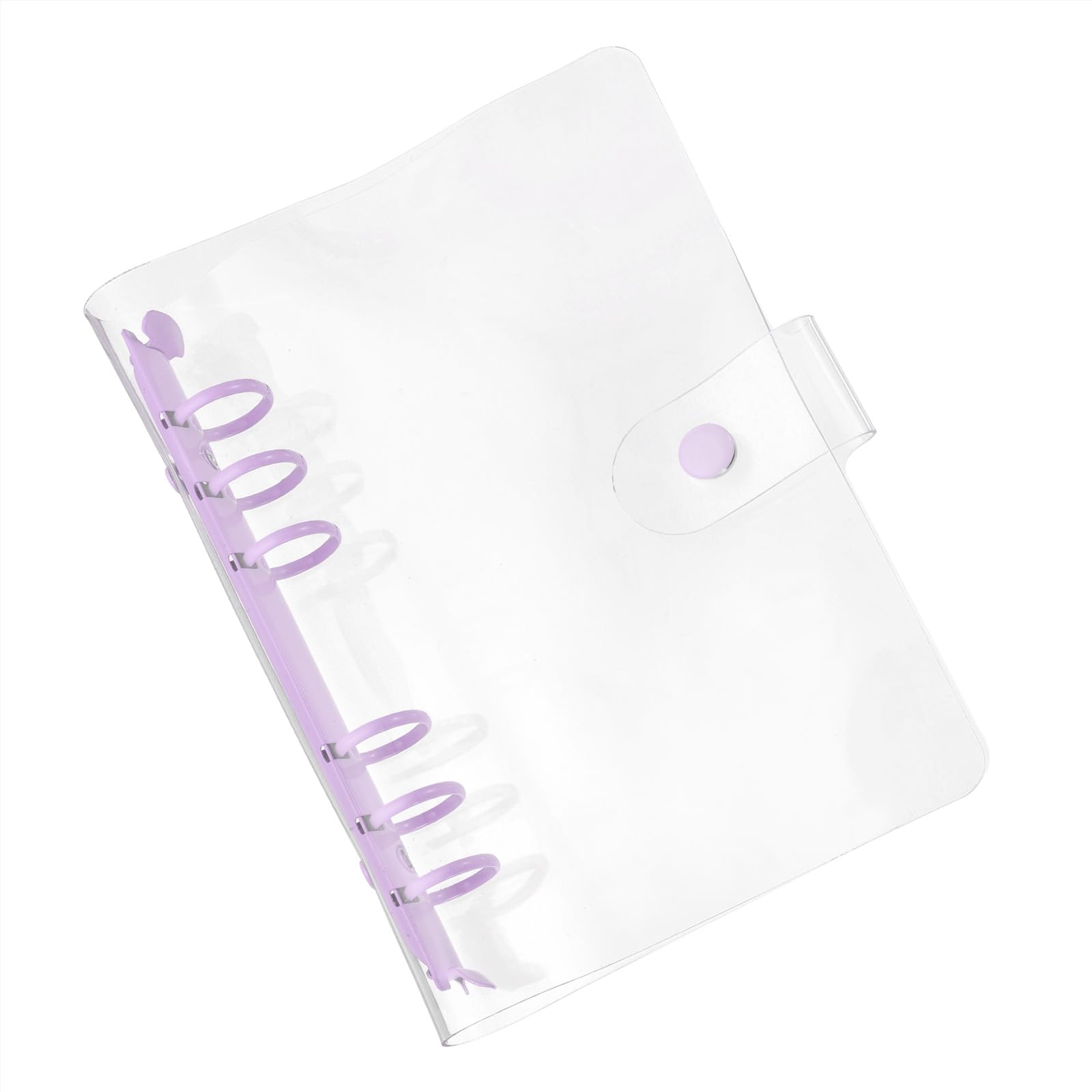 PATIKIL A6 Clear Binder Cover, Soft PVC Loose Leaf Binder Protector Refillable Notebook Shell with Snap Button Closure and 6 Rings for DIY Meeting Notebook Folder, Purple