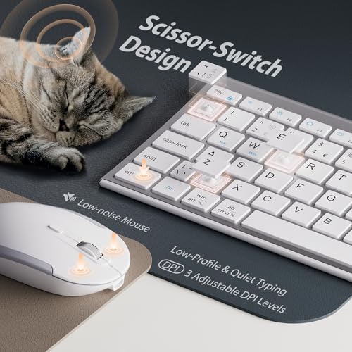 Image of iClever GK03 Wireless Keyboard and Mouse Combo for Mac and Windows, 2.4G Rechargeable Wireless Keyboard Mouse, Silent Keys, Full Size, Portable, Slim Ergonomic Design, QWERTY