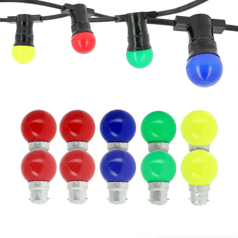 Arum LIGHTING - Guirlande Guinguette Pro 10m, 10 Culots B22 + 12 Ampoules LED Multicolores, Interconnectable, Étanche IP44, Éclairage Fête, Terrasse, Balcon...