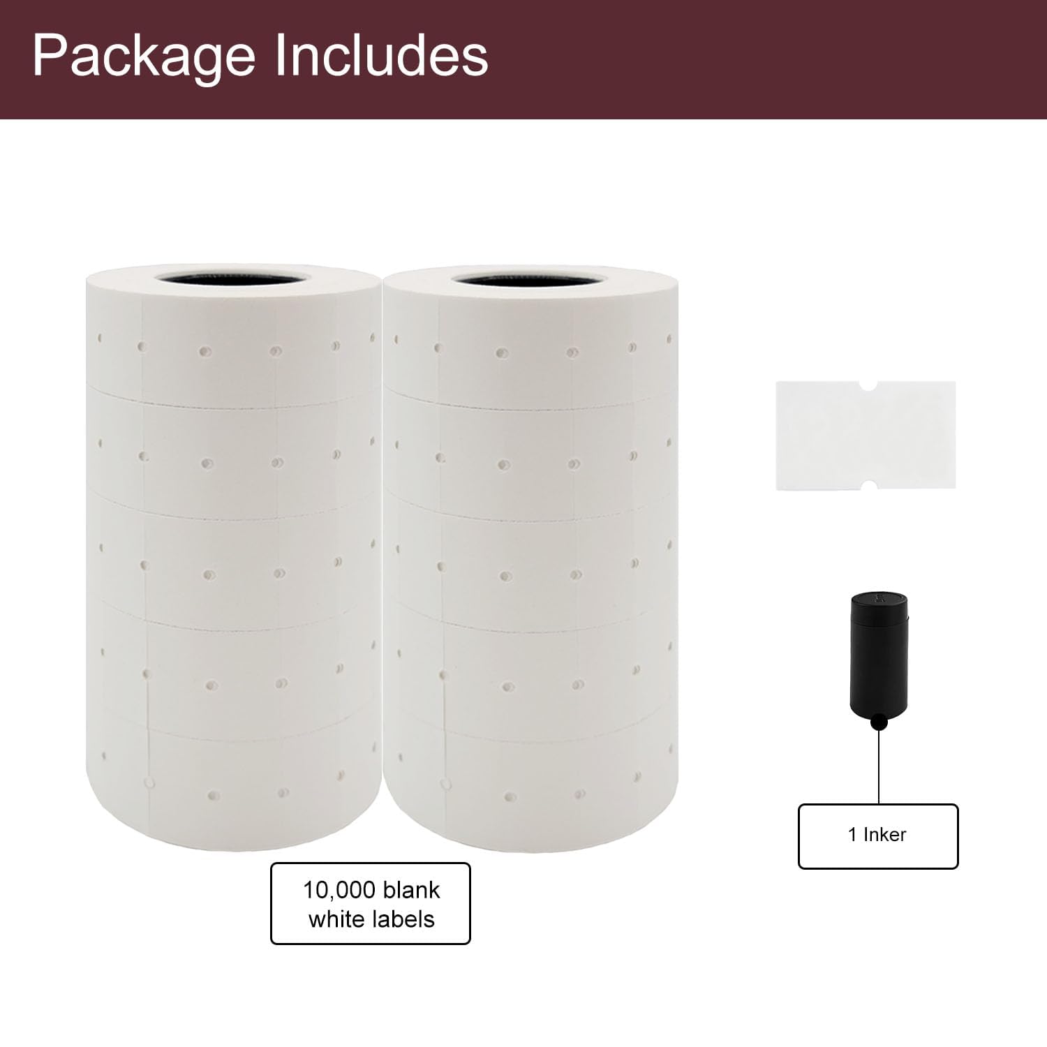 Motex 1 ligne d'étiquettes blanches – 10 000 étiquettes blanches vierges pour pistolet de prix et de date avec 1 rouleau d'encre, compatible avec les pistolets MX-5500 et Perco 1 ligne de prix et de