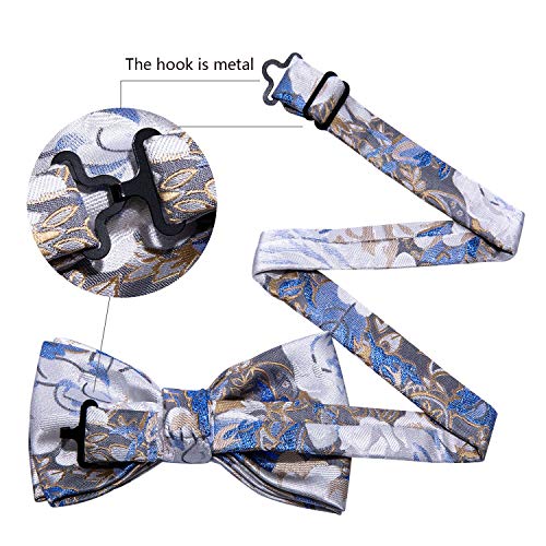 Image of YOHOWA Mens Bow Tie Set Paisley Pre-tied Bowties Adjustable with Handkerchief Cufflinks Gold Ring Set Wedding Prom Party