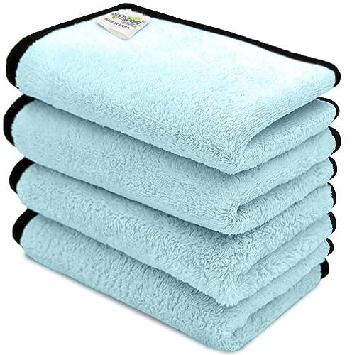 Image of SOFTSPUN Microfiber Hand & Face Wipes 280 GSM 20x30 Cms, 4 Piece Towel Set, Light Sky Blue Super Soft & Silky for Hand, Face and Body - Hypoallergenic Sensitive Skin Wipes & Washcloths.