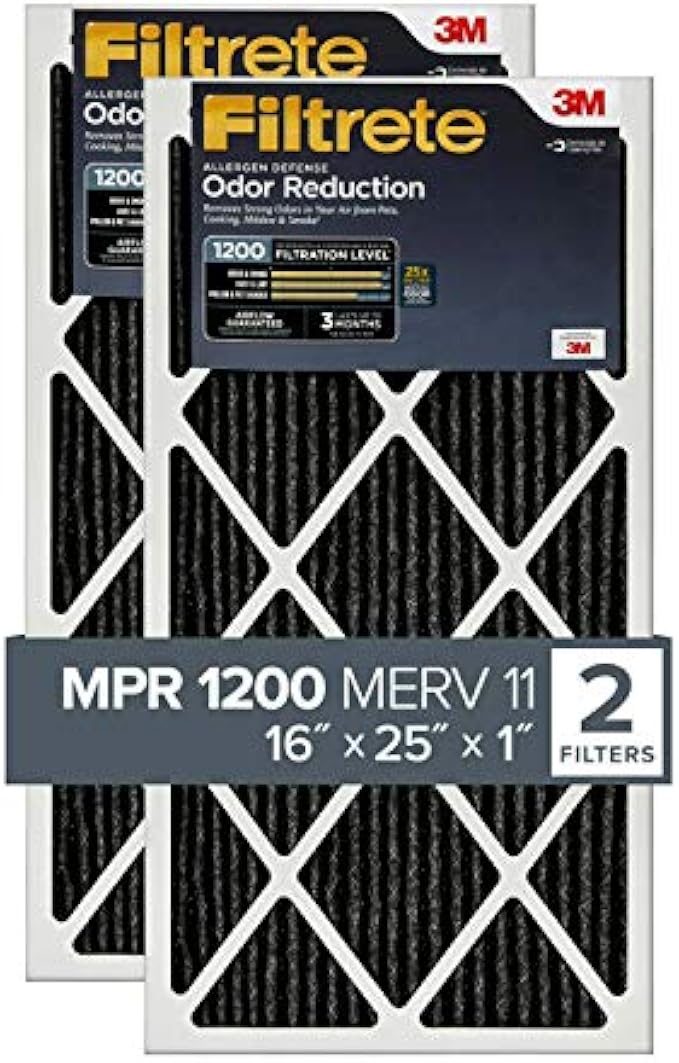 Filtrete 16x25x1, AC Furnace Air Filter, MPR 1200, Allergen Anti Odor, 2 Pack (Exact Size 15.69 x 24.69 x 0.81)