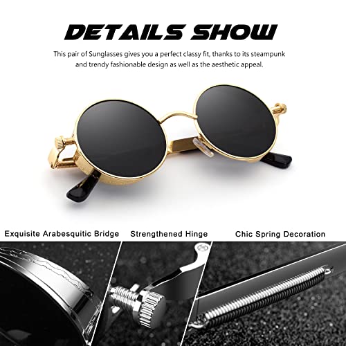 Image of CGID Retro Steampunk Round Polarized Sunglasses Men Womens Metal Circle Frame UV400 Protection E72
