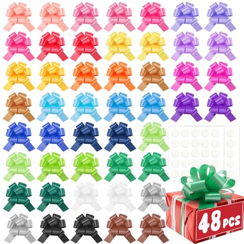 48 Pcs Pull Bows for Gift Wrapping 5 Inch 24 Colors Gift Bows Ribbon Bows for Wedding Christmas Valentines Day Birthday Anniversary Flower Decorations