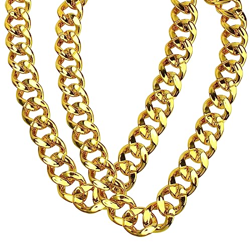 Hip Hop Chunky Gold Chain 2 Pack, 36 Inch Big Plastic Gold Necklace 80s 90s Punk Turnover Necklace Men Costume Accessory for Party Costume Class Bar
