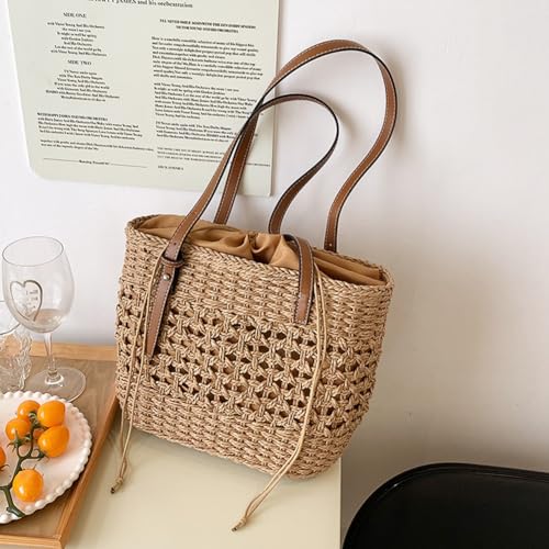Bolso tote bohemio de paja tejido a mano con correa ajustable miniatura 3
