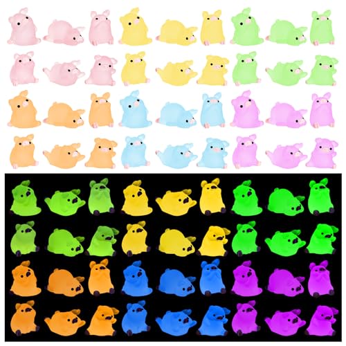 LHSYFBZ 36Pcs Luminous Mini Resin Pig, Miniature Pig, Glow in The Dark Tiny Ornament for Garden Landscape Aquarium Dollhouse Birthday Party Room Crafts Decor