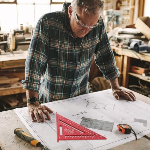 7-Zoll-Dreieckiges Lineal, Dreieckslineal, Hohe Präzision Aluminium-Legierung, Dreieckslineal, Layout-Messwerkzeug für Ingenieure, Schreiner (Metrisch, Rotes)