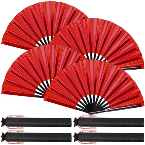 Image of Maitys Large Rave Fan Folding Handheld Fans 13'' Clap Fans for Line Dancing Clack Fan Holographic Festival Accessory for Martial Art Gift Performance, Includes 2 Pouch