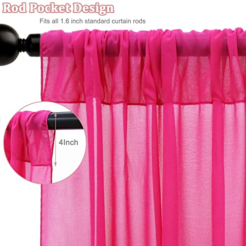 Image of FOTSHARER Hot Pink Ceiling Drapes for Weddings Sheer Ceiling Curtains 4 Panels 5x20FT Chiffon Fabric Fuchsia Draping Fabric for Wedding Arch Tulle Backdorp for Drapes Curtains Satge Reception Decor
