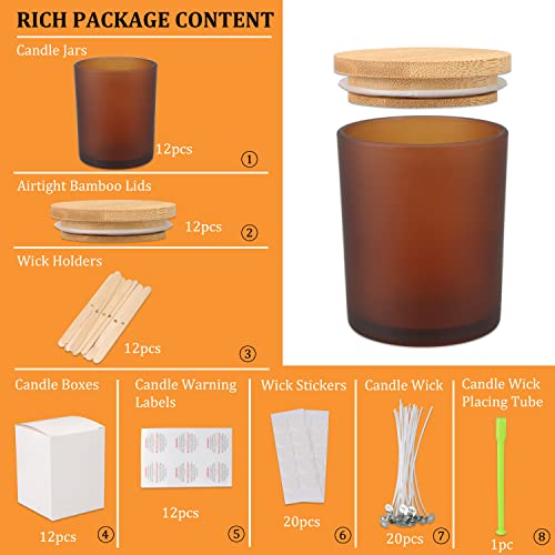 MILIVIXAY 12 Pack 7 OZ Frosted Amber Glass Candle Jars with Lids and Candle Making Kits - Image 2