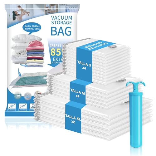 Bolsa de Vacio para Ropa y Almacenamiento - 10 Piezas con Bomba | Ideal para Viaje, Edredones y Almacenaje
