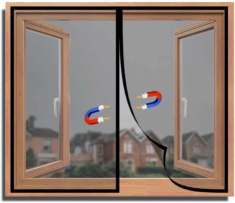 TurtleGrip Polyester Magnetic Window Mosquito Net with Self Adhesive Hook Tape Windows -Height 120 cms X Width 150 cms (47x59 inches or 4x5 feet - Black) DIY Installation, Durable and Long-Lasting