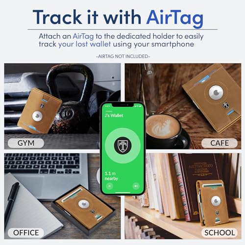 Image of TRAVANDO Money Clip Wallet with AirTag Pocket - RFID Protected Leather Wallet for Men for 11 Cards - including Gift Box (Cognac Brown)