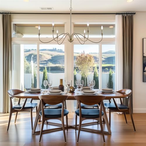 Kira Home RVL-CC7006-6-CB Archer 47 Inch 6-Light Large Modern Chandelier + Curved Arms, Adjustable Hanging Height, Cool Brass Finish thumb #5